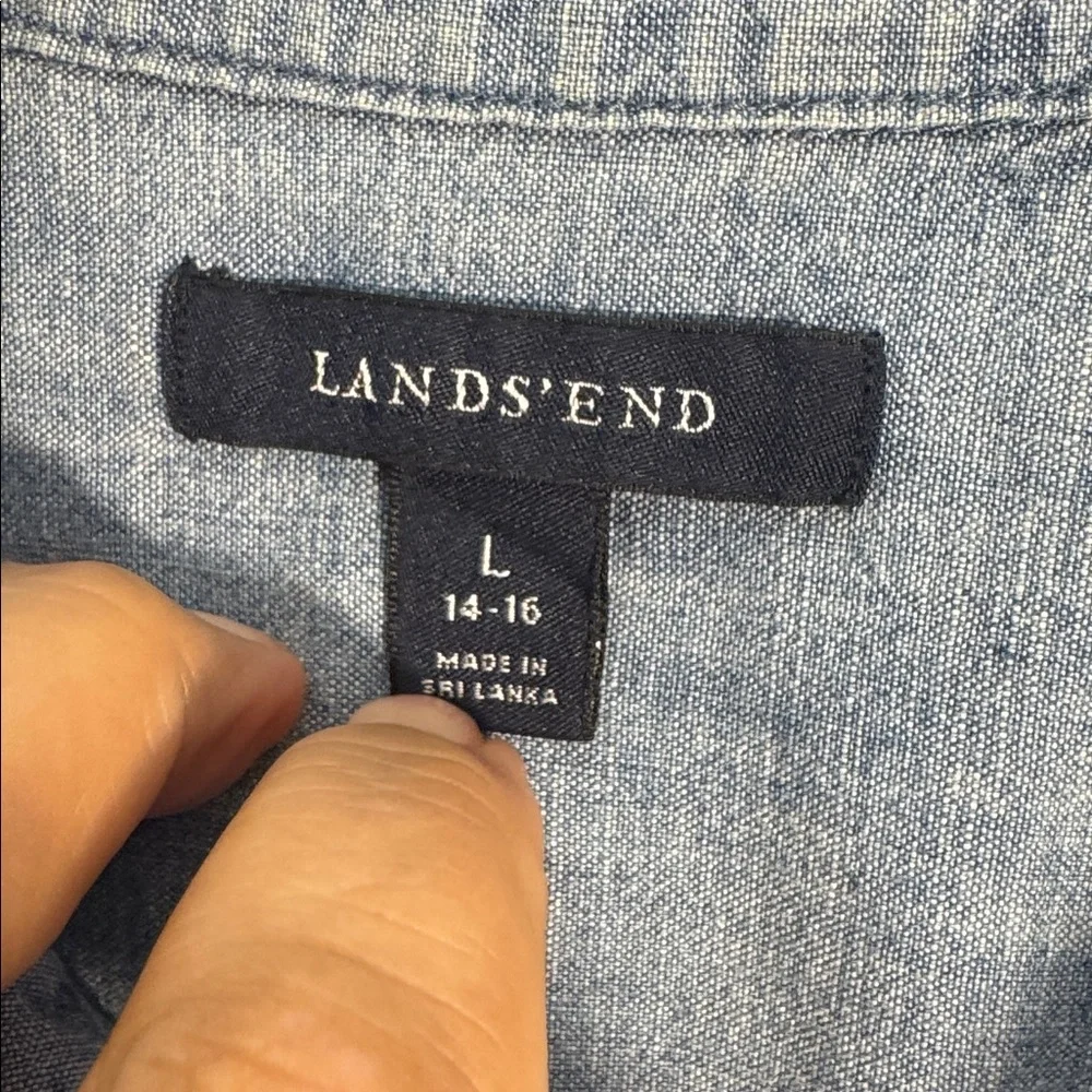 Lands' End Light Blue Denim Casual Button pullover button collar shirt - Picture 2 of 6